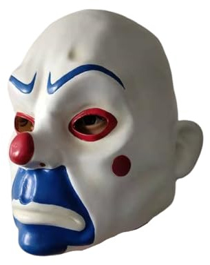 eLymwoo The Dark Joker - Maschera da clown rapinatore per Halloween e feste in costume, dettagli realistici del viso, mezza testa