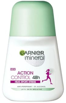 Garnier Mineral Action Control Roll-on Heat Sport Stress Anti-Perspirant - 0% Alcohol effectively fights against perspiration and unpleasant odor 50 ml - x 6 (Pack of 6)