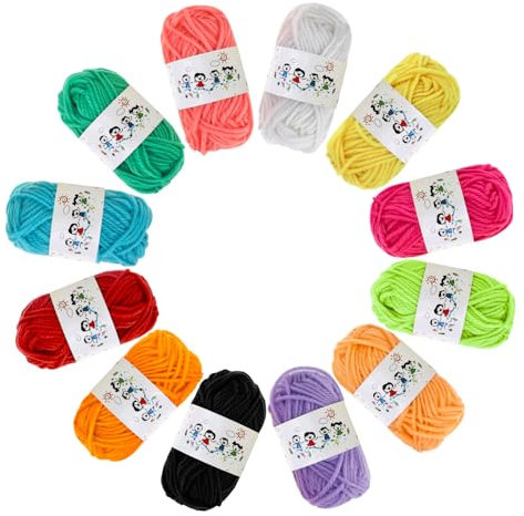 Wolle zum Häkeln Stricken Acrylgarn 12 x 10 g, Garn zum Basteln, Stricken, Häkelgarn, Mini-Strickgarn, Acrylgarn zum Häkeln, 12 Farben, Starter-Häkelgarn zum Stricken, Häkeln, Basteln