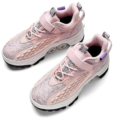 WLOWS Rollschuhe, 4-Rad Skateboard Schuhe, 2-in-1 Multifunktionale Roller Skate Outdoor Laufschuhe,Pink-36