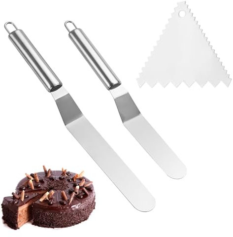 PXRLMYF 3 Stück Winkelpalette Torte Torten Spachtel mit Icing Spatula Streichpaletten Tortenmesser für Verteilen von Sahne Kuchen Backen (Silber)