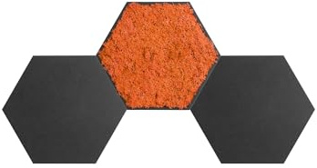 ebenkunst | Moosbild - Hexagon 3er Set Starter Klassisch - Wanddekoration aus Holz, HDF-Holz-Schwarz, 10mm stark, konserviertes Moos, handgefertigte Wandkunst (Orange)