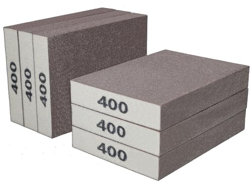 6 Pack 400 Grit Hand Sanding Block, Washable and Reusable Sanding Sponge Great for Pot Brush Pan Brush Sponge Brush Glasses Sanding Wood Sanding Metal Sanding (400 Grit)