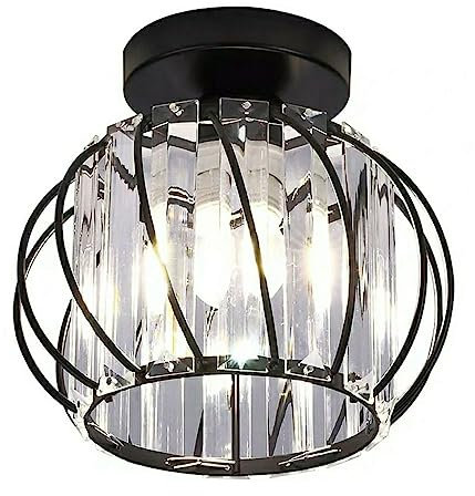 LED Kristall Deckenleuchte Moderne Mini-Kristall-Deckenleuchte Semi Flush Mount Crystal Kronleuchter Kleine Kristall-Deckenleuchte for Eingangsbereich Schlafzimmer Badezimmer Flur Schrank Foyer(Zwart)