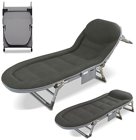 Tragbare Outdoor-Gartenliege, Campingbett, Angelstuhl mit Seitentasche, 5 verstellbare Stufen, leicht und langlebig