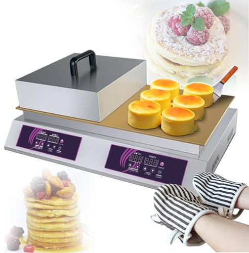 forplubossmmp Double-head Electric Souffle Machine for Commercial (with Lid & Shovel & Gloves) | Electric Griddle Pancake Maker Non-stick Coating | Bread Machine for Making Dessert Muffin Pastry