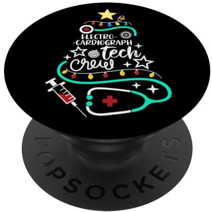Merry Christmas EKG Technician Electrocardiograph Tech Crew PopSockets Adhesive PopGrip
