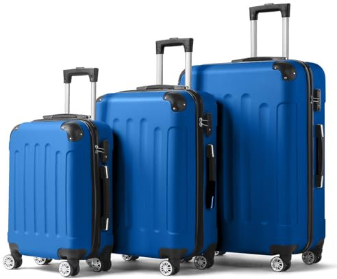 LEADZM Kofferset 3 teilig, Reisekoffer Set mit Eckenschutz, Koffer Set Hartschalen-Trolley aus ABS mit Teleskopgriff, Handgepäck (Dunkelblau)