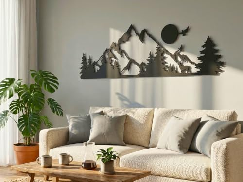 VAILLA Montagne Quadri Moderni Soggiorno – Legno 3D Decorazione da Parete | Legno MDF 6 mm, Tagliato al Laser, Paesaggio Montano, 5 Misure, Nero Argento Oro, personalizzabile, Soggiorno Cucina