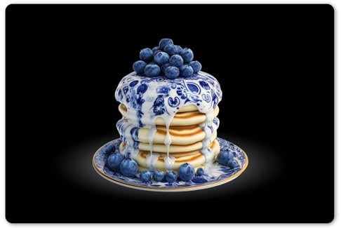 KitchenYeah© Placemats para Mesa Comedor Set 6 45x30 cm Manteles Individuales Lavables PVC Antideslizantes Estilo Elegante Panqueques - Arándanos - Plato