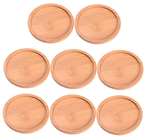 Happyyami 8 Pezzi Sottovasi Rotondi in bambù Beige per Vasi di Piante e Fiori, Antigoccia, Non Facili da Deformare e Sbiadire, Come Sottovaso Decorativo