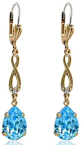 Ohrringe Gold Hellblau Markenkristalle Vintage Ohrhänger Damen Bau NOBEL SCHMUCK
