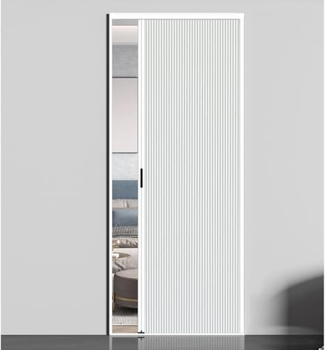 Puerta Corredera Plegable Puerta Plegable De 215 Cm De Alto, Tamaño Personalizado, Puerta Tipo Acordeón Sin Perforaciones Con Marco Blanco Y Negro, Puertas Plegables Interiores Opacas(B,60x215cm/23.6x