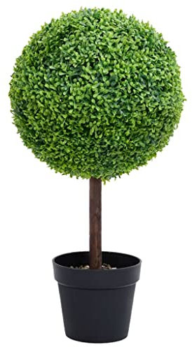 NQJIBUE Pianta artificiale di bosso con vaso a forma di sfera, verde, 50 cm, decorazione floreale artificiale