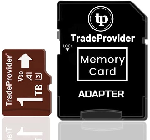 TradeProvider - Scheda di memoria TF da 1 TB UHS-I U3 V30 A1 C10, fino a 140 MB/s in lettura, registrazione video 4K, archiviazione ad alta velocità da 1 terabyte per smartphone, tablet, drone