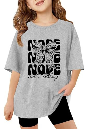 Vuncio Kids Short Sleeve T Shirts Girls Round Neck Summer Teenage Girls Tshirts Fashion Graphic Cartoon Cute Casual Jogging Athletic School Children Tunic Tops Age 3-13 Years (Grey, 12-13 Years)