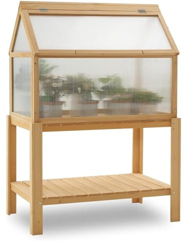 Hoixin Jardinière sur Pieds Bac à semis Jardiniere Bois L 91 cm x P 57 cm x H 130 cm Conception translucide carré Potager de Jardin sur Pieds Convient pour Une Utilisation en extérieur