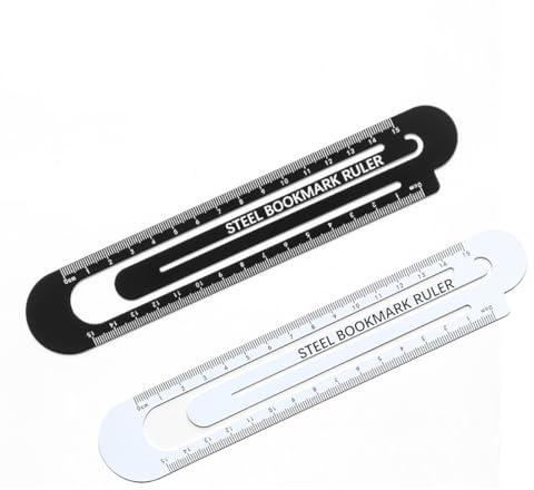 Alnicov 2 Stück 5,9 Zoll/15 cm langes Lesezeichenlineal aus Metall. Klassisches schwarz-weißes Lineal mit gerader Kante und gut lesbaren Messmarkierungen zum Lesen und Lernen