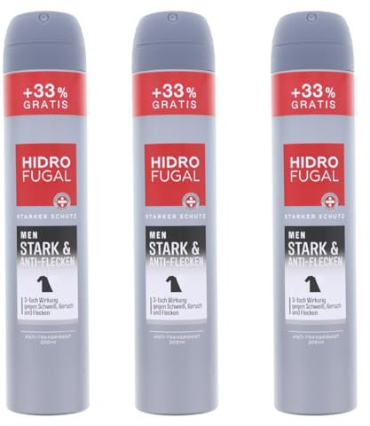 3x Hidrofugal Men Stark & Anti Flecken Anti Transpirant Starker Schutz je 200ml