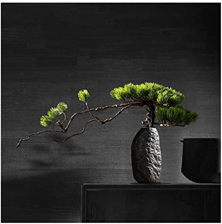 Künstlicher Bonsai-Baum, künstliche Bonsai-Kiefer, Kunstpflanze, Schreibtisch-Display, Kunstbaum, Topf-Ornamente mit Vase, Zedern-Bonsai-Pflanze für Zuhause, Büro-Dekoration, Schreibtisch-Kunstpflan