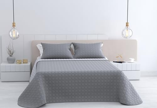 Kimbatex Colcha Bouti Termosellada Emboss, 2 Diseños Coimbra y Aveiro, 100% Poliéster, Disponible en Blanco, Gris y Beige, Varios Tamaños (Coimbra Gris, Cama 90cm 180x260cm + 1 Cojin)