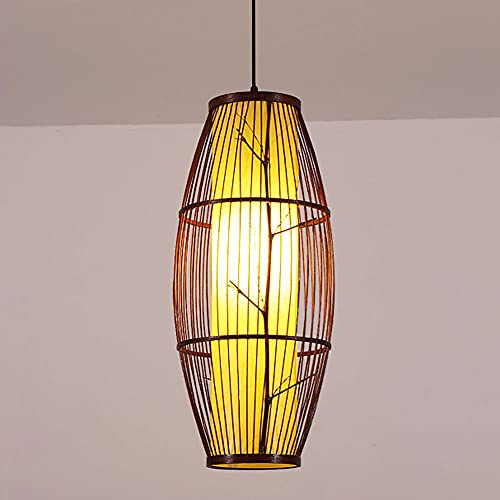 Japanese Bamboo Weave Pendant Light,Hand-woven Rattan Chaner,E27 Single Head Lighting Equipment,Suitable For Living Room Bedroom Kitchen Tatami Rattan Lamp