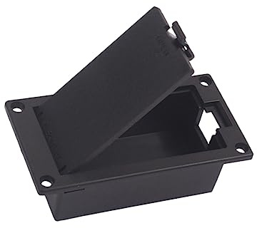 Portapilas de 9 V EQ08 para Guitarra, Negro Plástico | Acceso Fácil para Sustitución, sin Cable Interno, Montaje Plano, Conector Active Pickup Connector EQ08