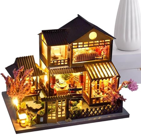 Holzhaus | Modellhaus Bauset - Villa-Bausteine Mit LED-Beleuchtung Handwerklich Realistisch Für Männer Kinder Zuhause