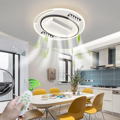 RuiRfh Ventilateurs de plafond modernes sans pales avec lumières et télécommande 6 vitesses 3000K-6500K LED à intensité variable pour chambre à coucher cuisine îlot salle à manger et salon