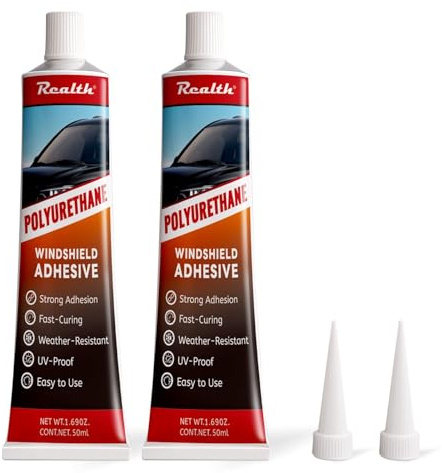 Realth Windscreen Bonding Adhesive/Black Sealant 50ml 2 Packs | High Bond, Fast Curing Formula, for Car Truck Van Bus Glass Glue