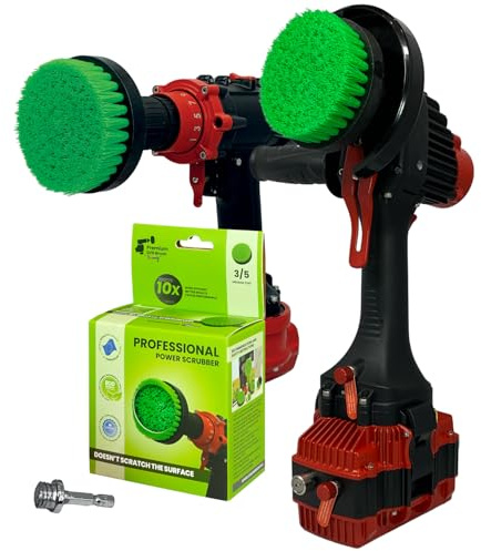 Kornely Premium Drill Brush, Medium-Stiff 2in1 10cm, Green, Indoor, Marine | 10x efficient, scratch-free, Pro series for drills (adapter 6mm), angle grinder M14 direct, kitchen, ovens, worktops