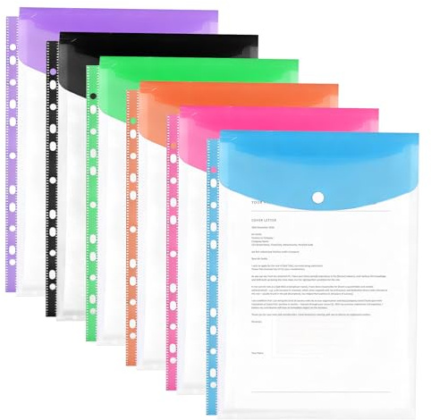 Organisateur De Documents A4, 6Pièces Pochette Classeur A4 Refermable, Pochette Classeur A 4 avec 11trous pour bureau, école pour organiser documents, fournitures de bureau, papier, docu ment, devoir
