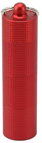 Keychain Holder Case 3 Compartment Metal Travel Tablet Capsule Holder for Outdoor Aluminum Alloy Silicone 4.3 Inches Long (Red)