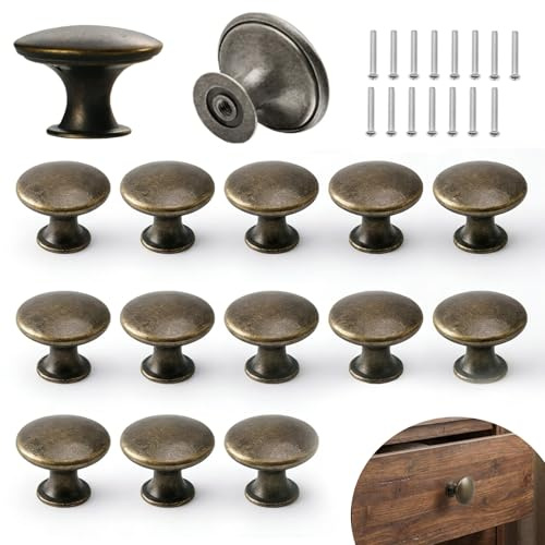 Knöpfe für Kommode & Möbelknöpfe Vintage (15 Stück), 30mm Antik Bronze Schrankknöpfe, Robustes Metall für Schubladen & Küchenschrank, Landhausstil Griffe inkl. Schrauben