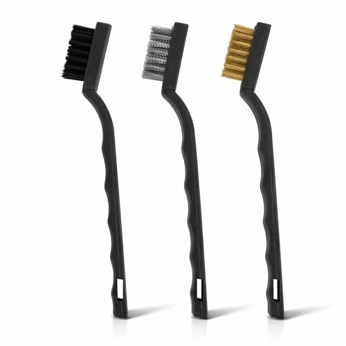 Juego de 3 mini cepillos de alambre, acero inoxidable, latón y nailon para detalles de óxido, eliminación de pintura, escoria de soldadura, limpieza de cocina y baño, bujías, tapicería (3 mini