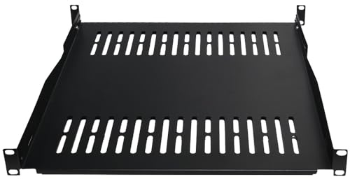 19 Zoll Fachboden 1 HE Tiefe 450 mm für Netzwerkschränke ab 550 mm Schwarz | 60kg Traglast, tiefenvariable Befestigung