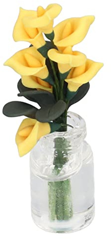 1:12 Fiore di casa delle bambole, vivace ed elegante, in miniatura con bottiglia di vetro, decorazione fai da te, regalo per bambini