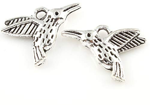 10 Anhänger Kolibri Charms Farbe antiksilber Metall 16,5x11mm Vogel #S259