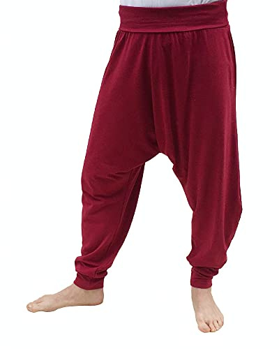SAVARI | Pantalones Harem Sin Bolsillos | Étnico | Comodos | Pantalón Ideal para Yoga, Pilates y Danza | Unisex | Tiro Bajo y Cintura Ancha | Lisos | Tallas Grandes Disponibles | Vino | Talla 3XL