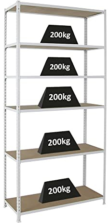PROREGAL Schwerlastregal Giant MULI | HxBxT 250x120x40cm | 6 Fachböden | Fachlast 200kg | Weiß | Lagerregal Kellerregal Werkstattregal Metallregal Fachbodenregal Steckregal