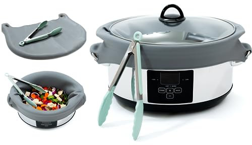 Silicone Crock Pot Liners Large Size w/Tongs | Single Reusable Silicone Slow Cooker Liner | Flexible Slow Cooker Liners 3-8 Quart Pots | Easy Clean Crock Pot Liner Bags | Crock Pot Liners 3-8 Quarts