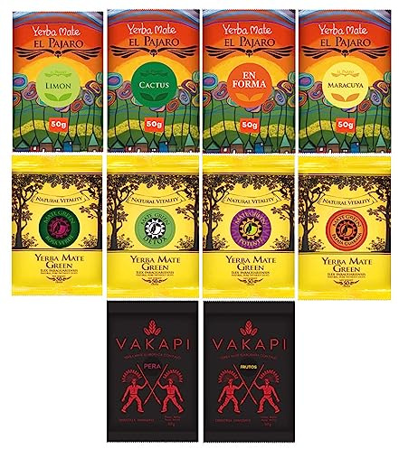 Set Yerba Mate Tee 10x50g ● Paraguayischer und brasilianischer Mate-Tee ● Yerba Mate-Tee loose leag 500g ● natürliche pflanzliche Zusätze ● Alternative zum Kaffee