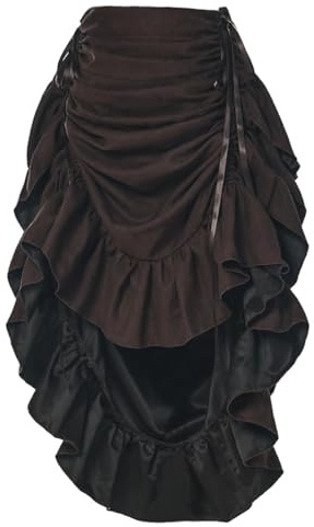 GRACEART Kvinnor viktoriansk steampunk-kjol justerbar volang gotisk vintage kjol halloween outfit medeltida vampyrdräkt, Mockablandning (mörkbrun), XL