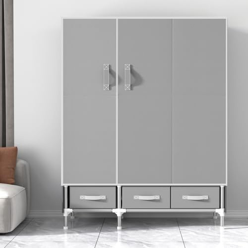 Temopow Armario plegable portátil de tela, organizador de almacenamiento de ropa, armario de tela no tejida con puertas, armario multiusos para dormitorio (gris)