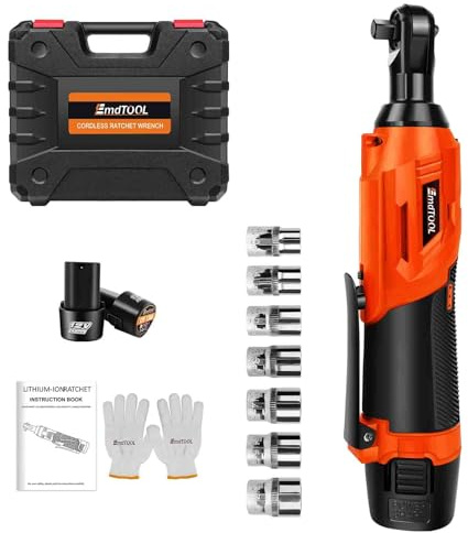 Yiyai 3/8 Akku-Ratschenschlüssel, 12V Elektrischer Akku Ratsche, 0-300 RPM Kabelloser Ratschenschlüssel Kit, 2×1.5Ah Akkus und Schnellladegerät, variable Geschwindigkeiten