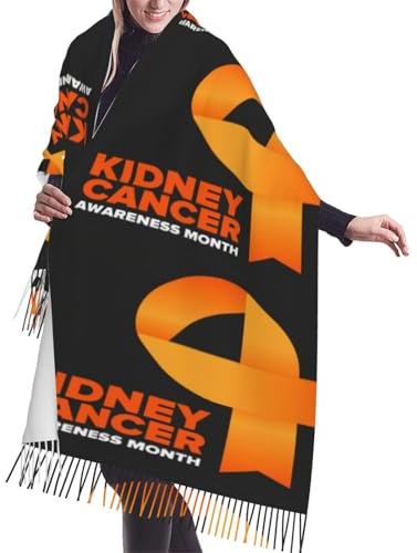 Juiimr Kidney Cancer Awareness Orange Ribbon Tassel Scarf, Winter Warm Scarves Shawls Blanket For Women