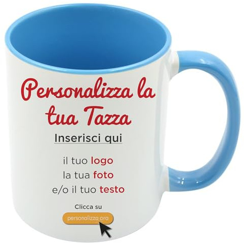 AL PRODUCTION Tazza Personalizzata con Foto, Testo e Logo - Mug in Ceramica con Stampa Personalizzabile per Colazione - Idea Regalo Uomo e Donna per Amici e Familiari - Made in Italy (Celeste)