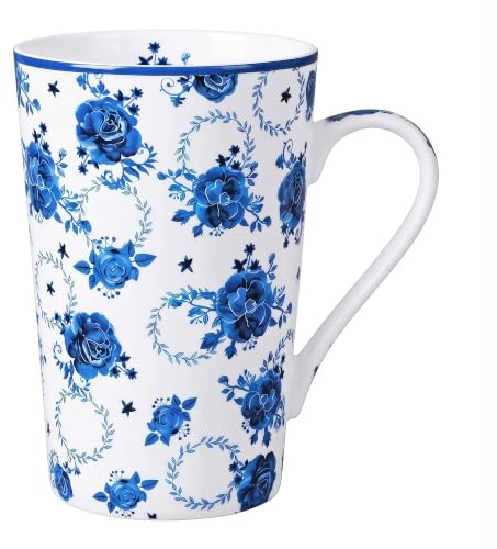 Bone China Tall Coffee Mug, 14oz Floral Tea Cup Flower Mug for Women Men | Lightweight bone china, Elegant floral pattern, Tall profile, 14oz ample capacity, Ideal for home office coffee tea