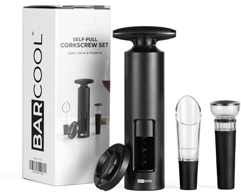 Barcool Self-Pull Wine Opener Set – Manual Corkscrew with Vacuum Pump Stopper, Drip-Free Wine Pourer & Foil Cutter – All-in-One Wine Accessories Gift Set