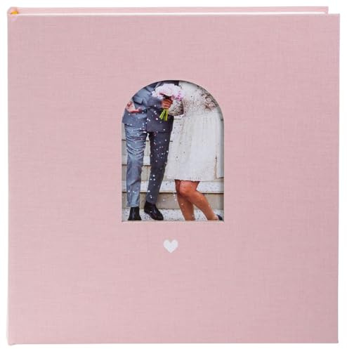 goldbuch 08 046 bröllopsalbum hjärtstoment rosa, fotoalbum med fönsterutskärning, minnesalbum med 60 vita sidor och pergaminskiljeblad, fotobok, omslag av linne, ca 31 x 30 x 4 cm